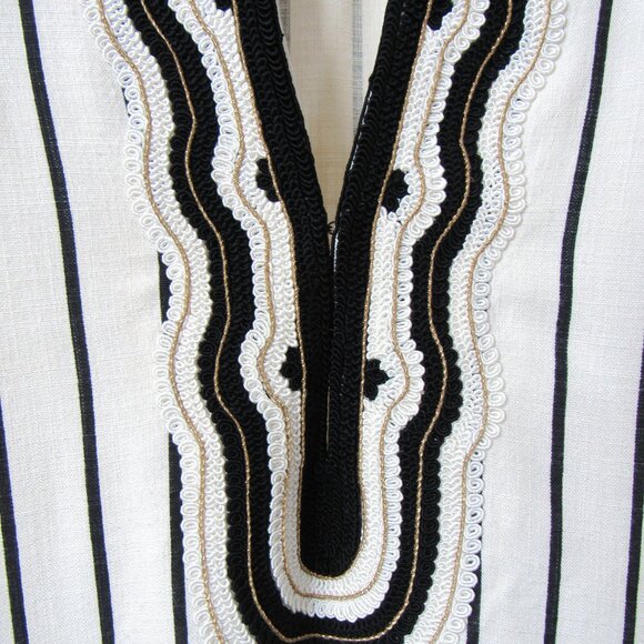 TORY BURCH ‘Filipa’ Black & White Striped Kaftan Linen Tunic Top/12 ~MSRP $348~ - Picture 9 of 17